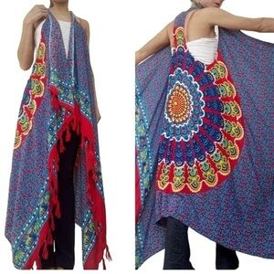 Vintage one size tapestry mandala boho festival fringe ethnic sequin vest